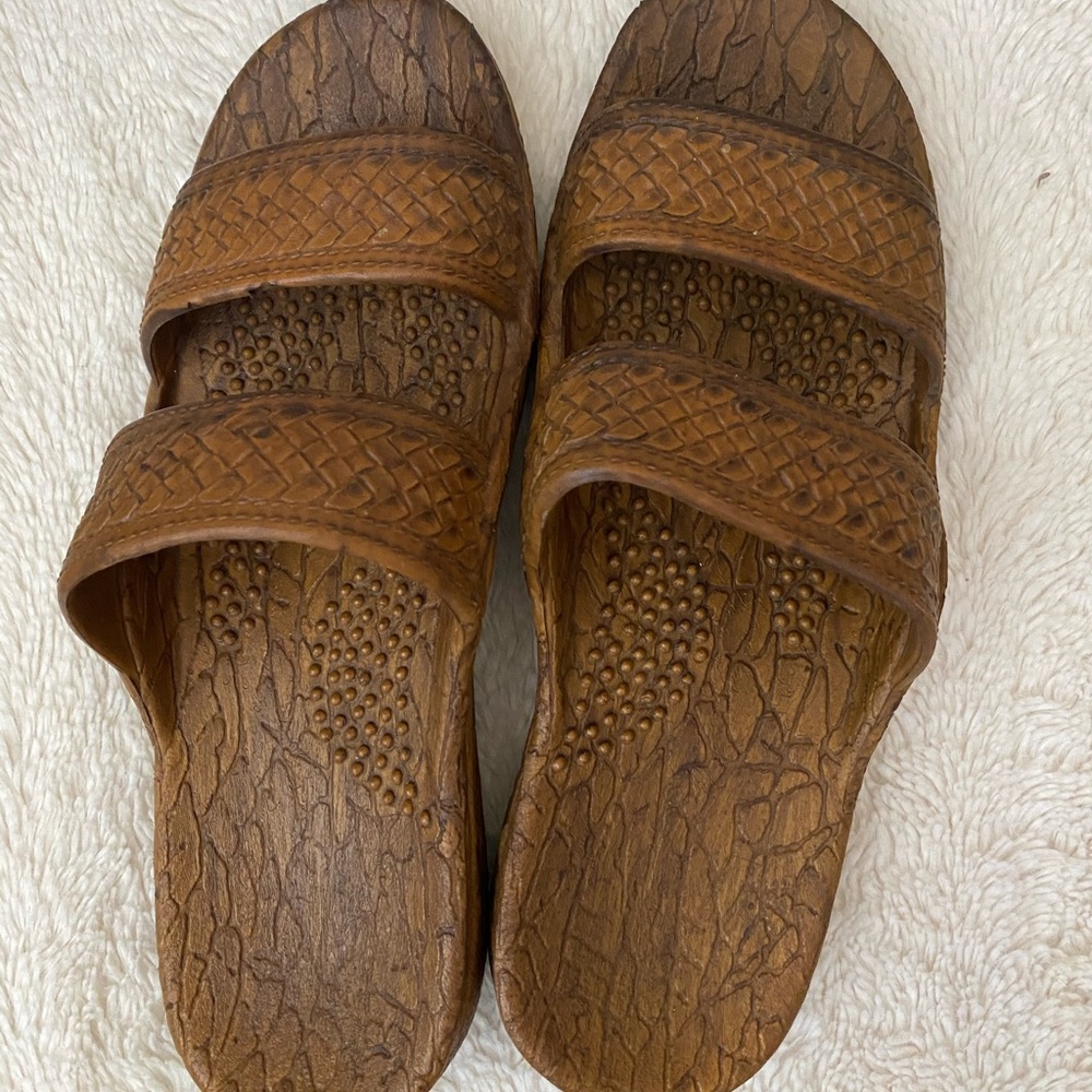 Pali Hawaii Brown Braided Double-Strap Slide Sandals